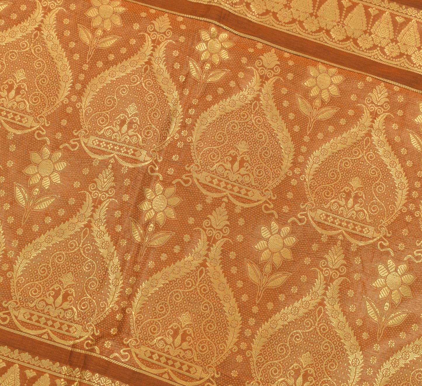 Sushila Vintage Green Saree  Mustard Border Pallu Pure Silk Woven Sari Fabric