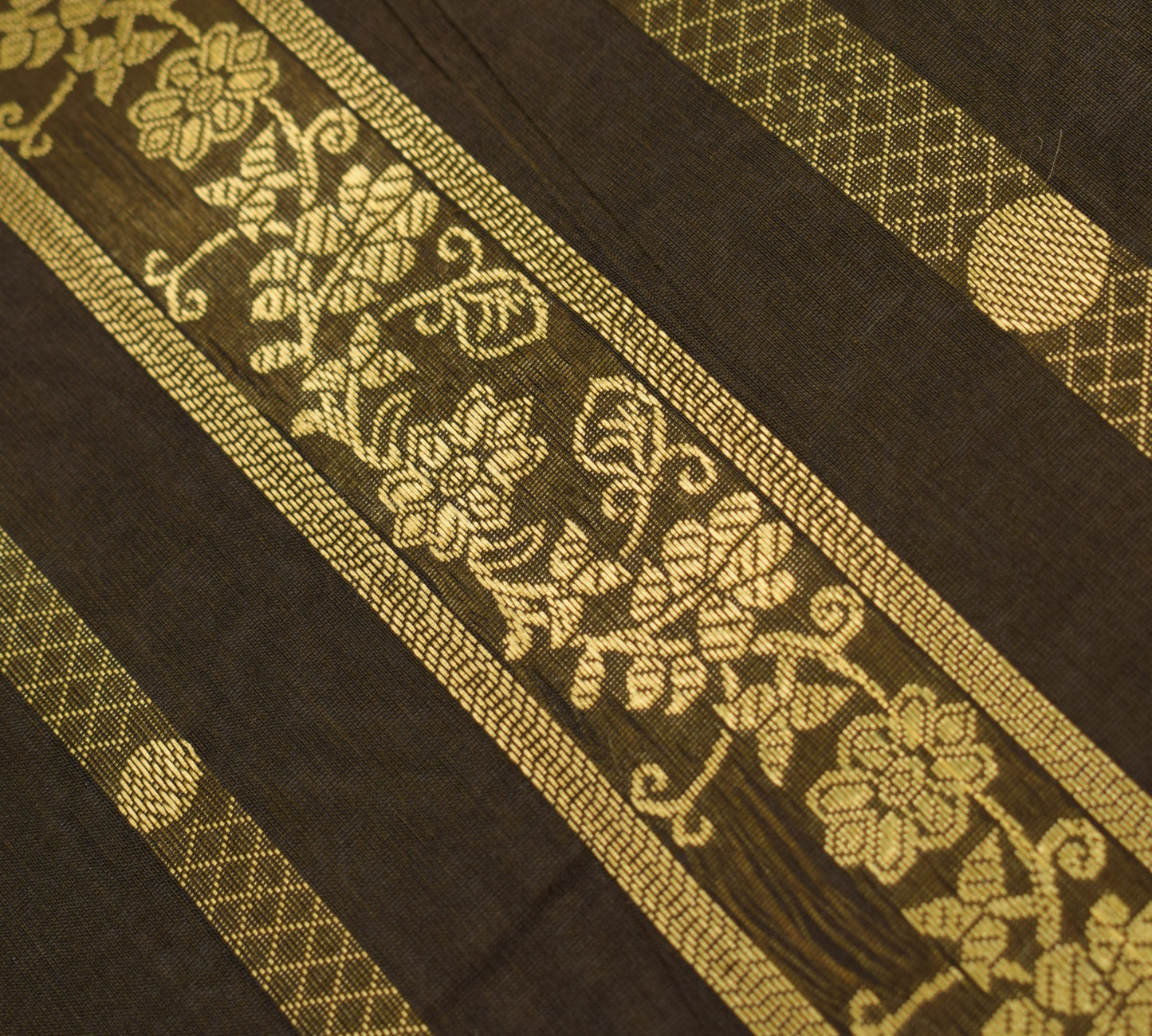 Sushila Vintage Green Saree  Mustard Border Pallu Pure Silk Woven Sari Fabric