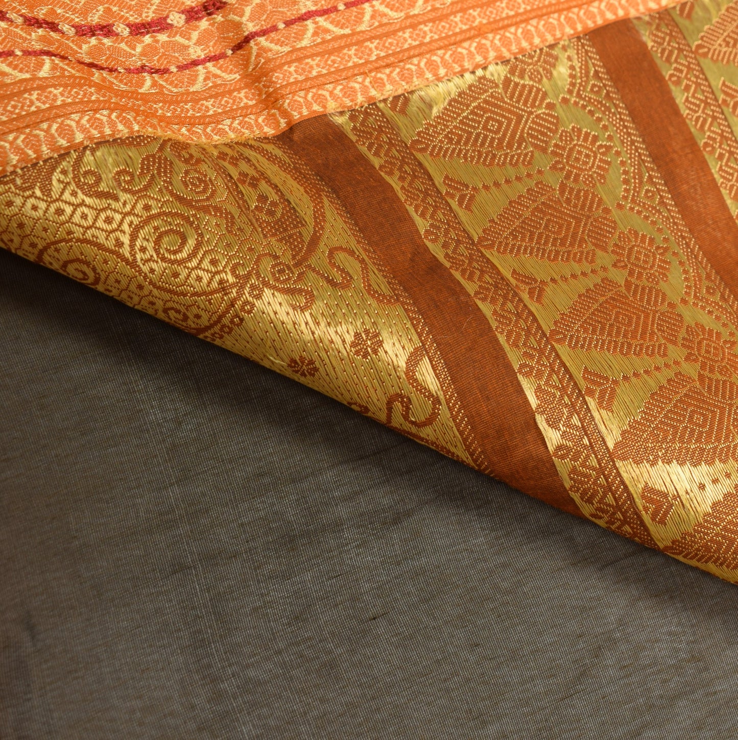 Sushila Vintage Green Saree  Mustard Border Pallu Pure Silk Woven Sari Fabric