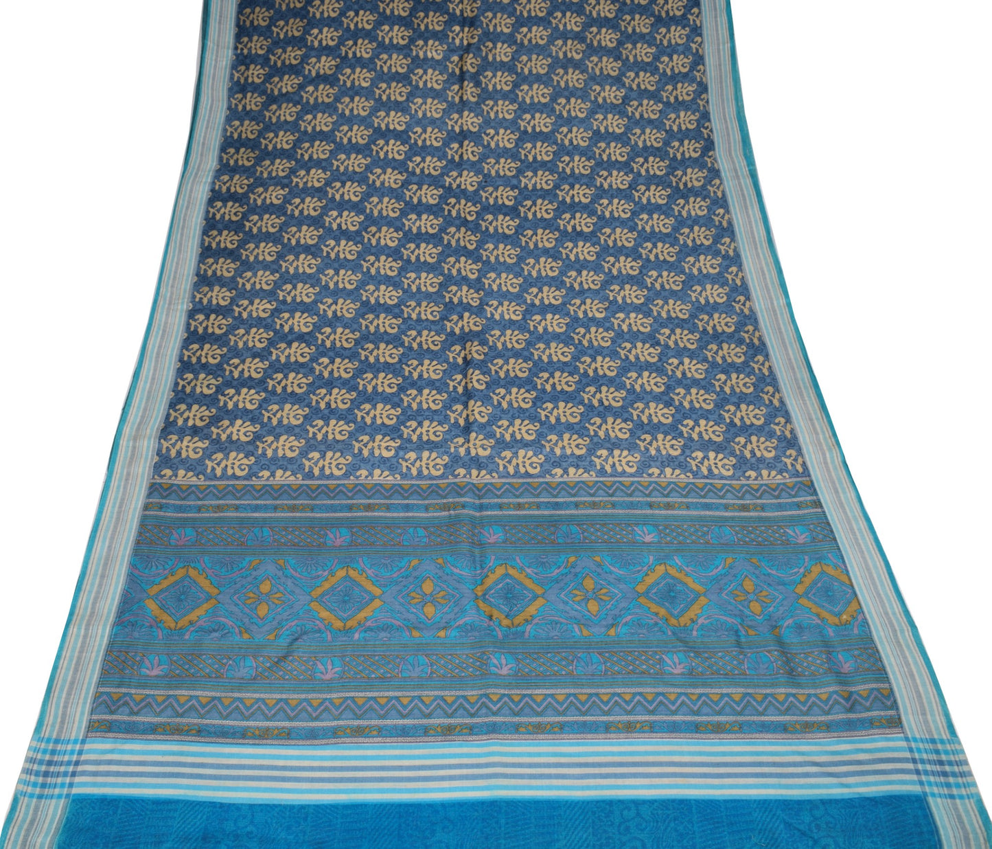 Sushila Vintage Shade of Blue Saree Pure Woolen Woven & Printed 6Yds Sari Fabric
