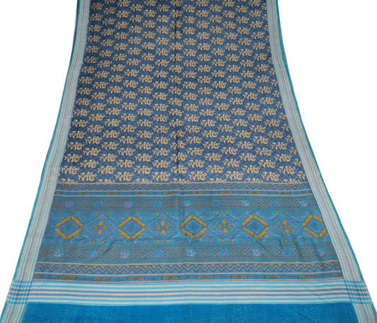 Sushila Vintage Shade of Blue Saree Pure Woolen Woven & Printed 6Yds Sari Fabric