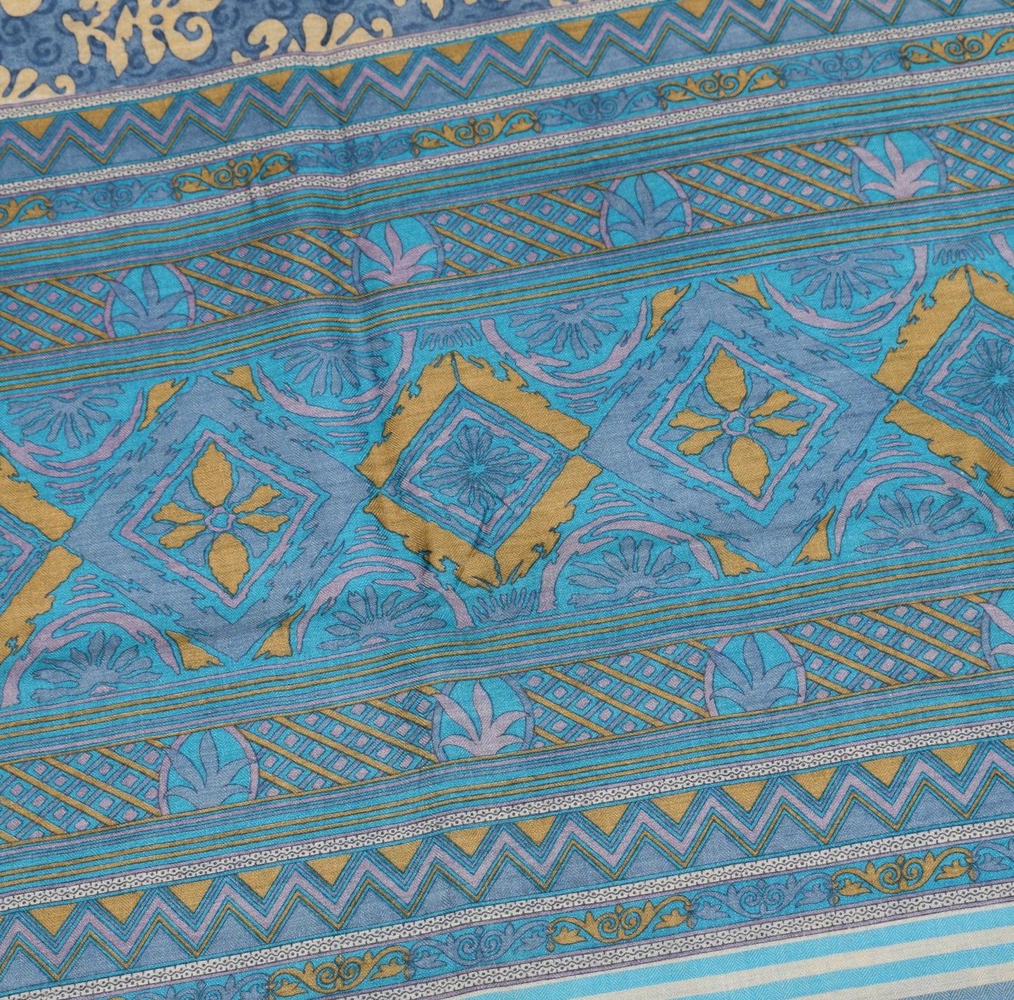 Sushila Vintage Shade of Blue Saree Pure Woolen Woven & Printed 6Yds Sari Fabric