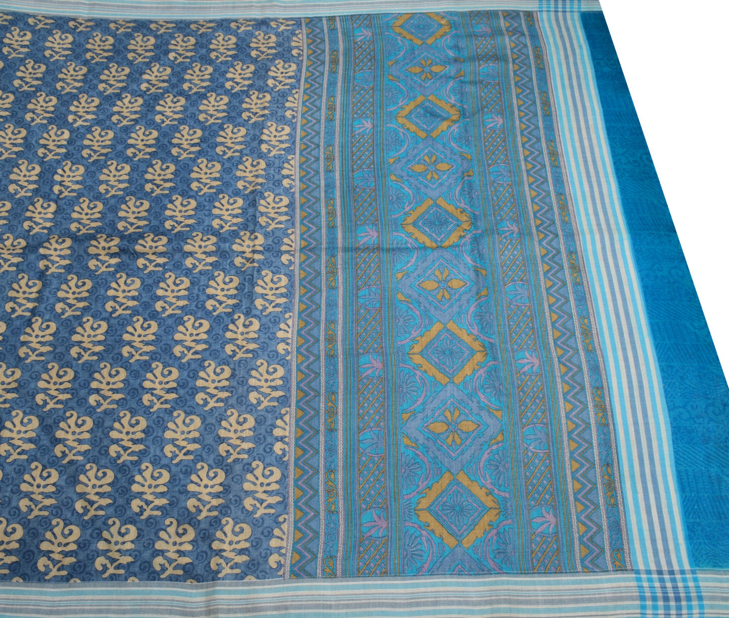 Sushila Vintage Shade of Blue Saree Pure Woolen Woven & Printed 6Yds Sari Fabric
