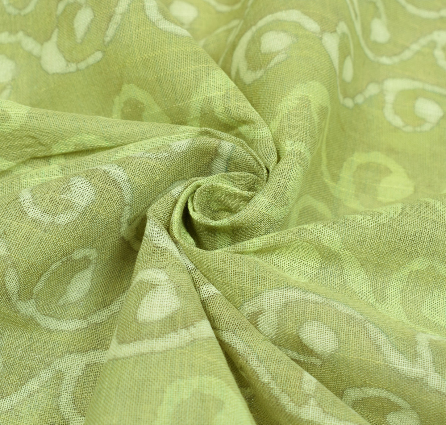 Sushila Vintage Pure Linen Premium Saree Green Batik Printed Sari Woven Fabric