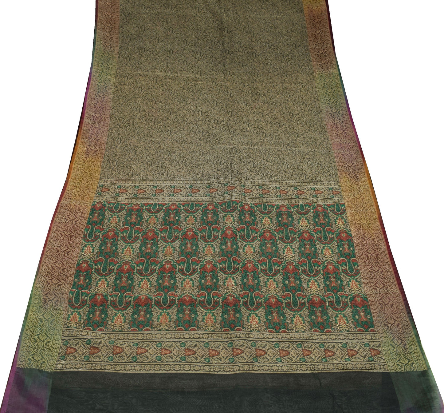 Sushila Vintage Black Premium Saree Pure silk Handloom HEAVY Woven Sari Fabric