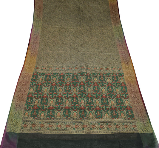 Sushila Vintage Black Premium Saree Pure silk Handloom HEAVY Woven Sari Fabric