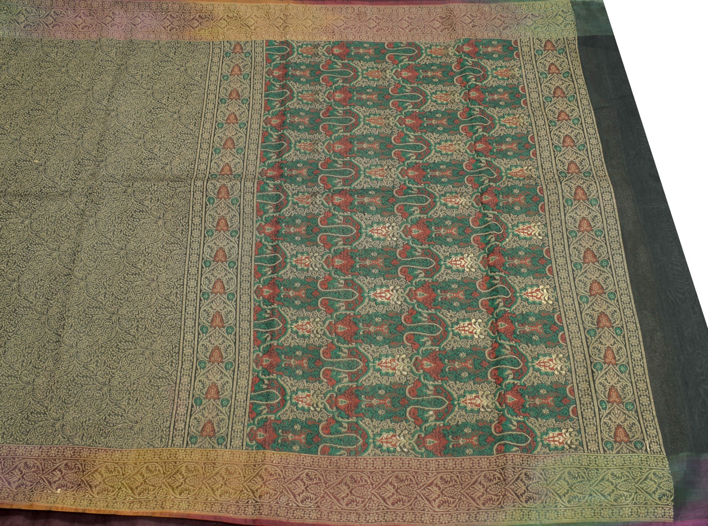 Sushila Vintage Black Premium Saree Pure silk Handloom HEAVY Woven Sari Fabric
