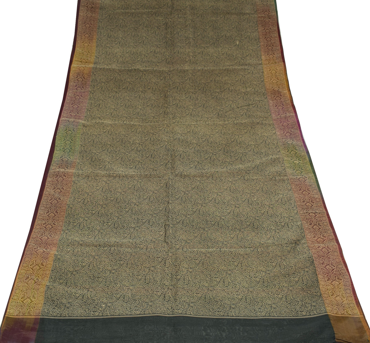 Sushila Vintage Black Premium Saree Pure silk Handloom HEAVY Woven Sari Fabric