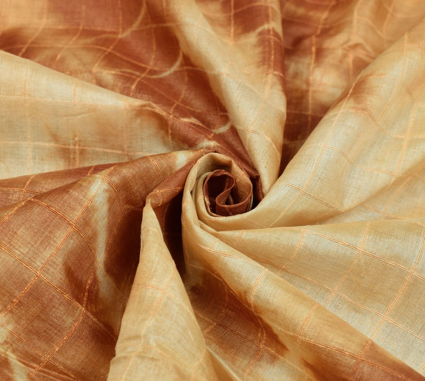 Sushila Vintage Brown Tie-Dye Saree 100%Pure Tussar Silk Embroidered Sari Fabric