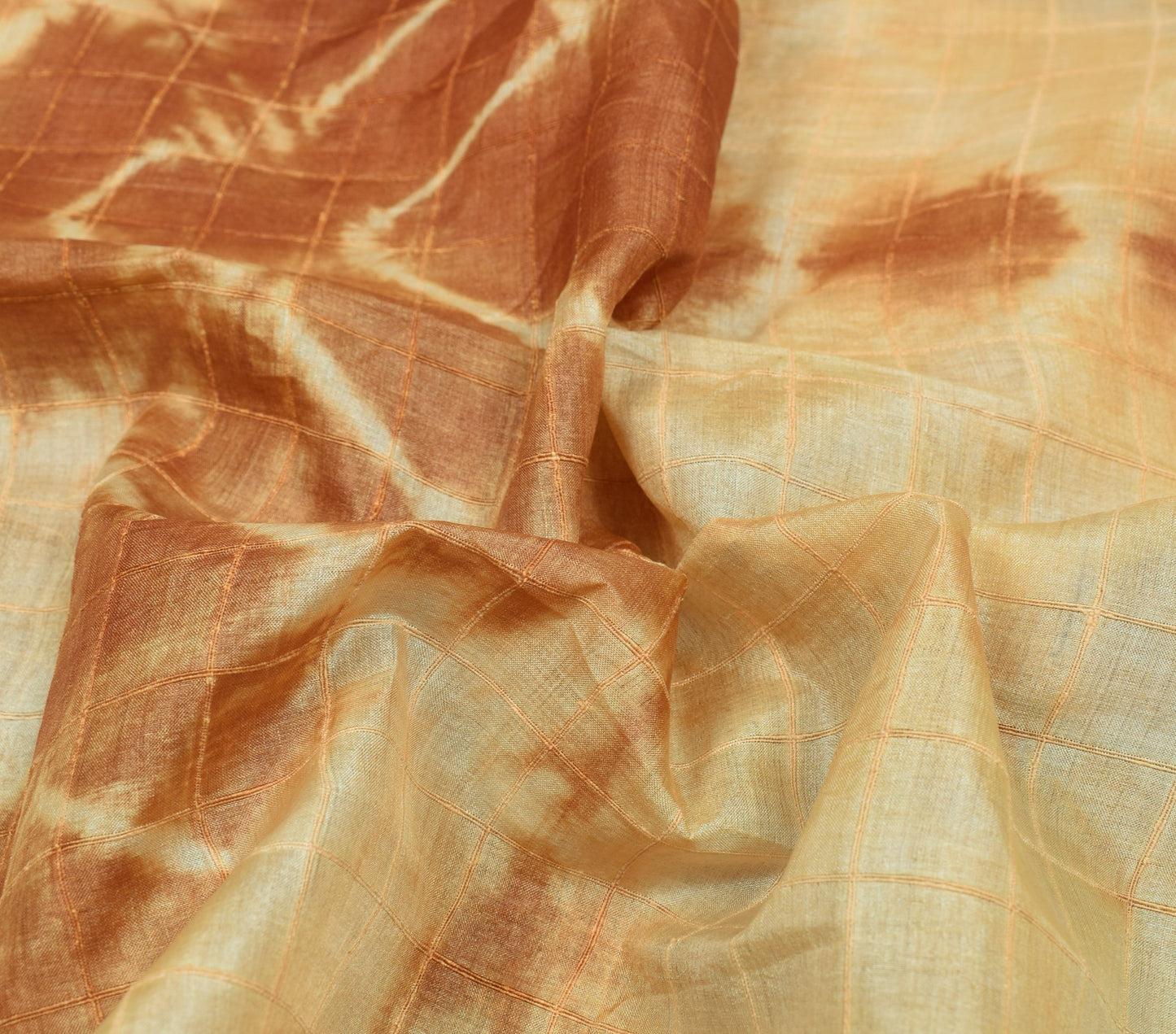 Sushila Vintage Brown Tie-Dye Saree 100%Pure Tussar Silk Embroidered Sari Fabric