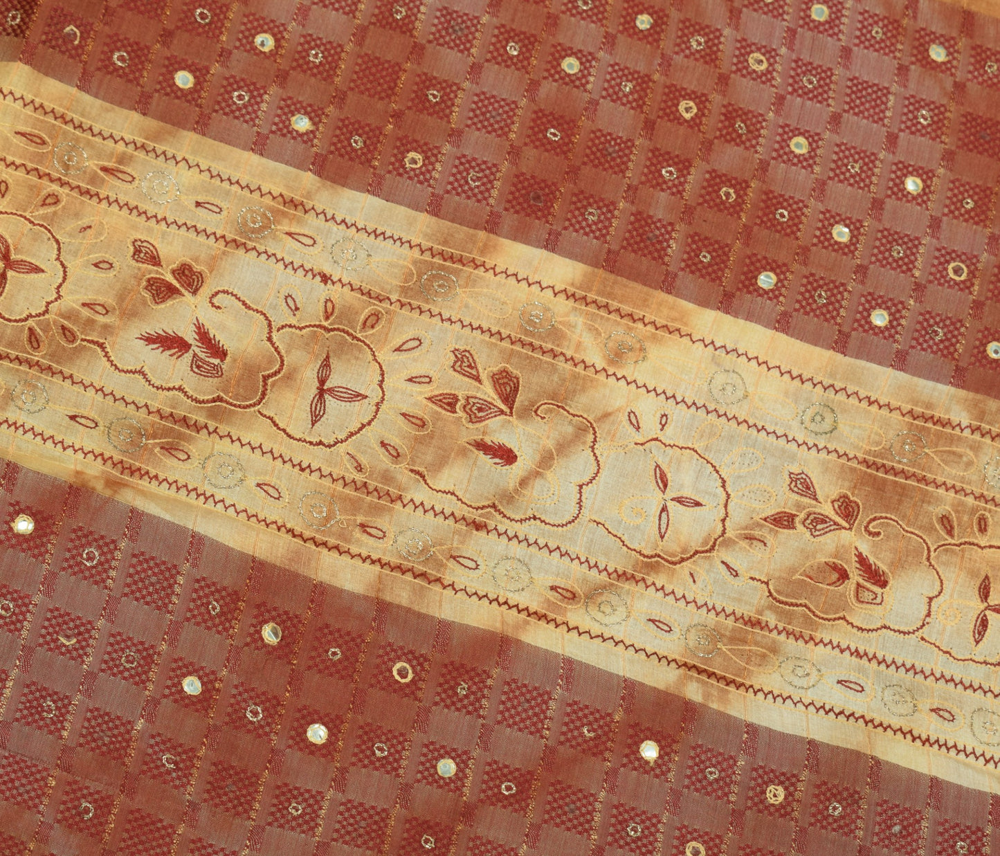 Sushila Vintage Brown Tie-Dye Saree 100%Pure Tussar Silk Embroidered Sari Fabric