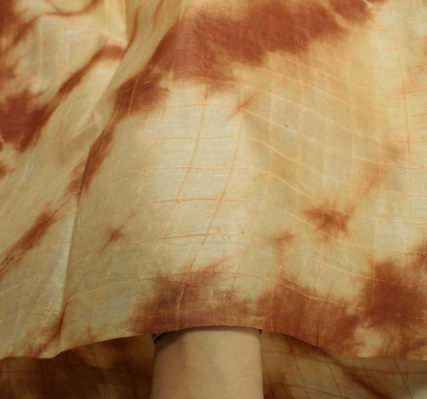 Sushila Vintage Brown Tie-Dye Saree 100%Pure Tussar Silk Embroidered Sari Fabric