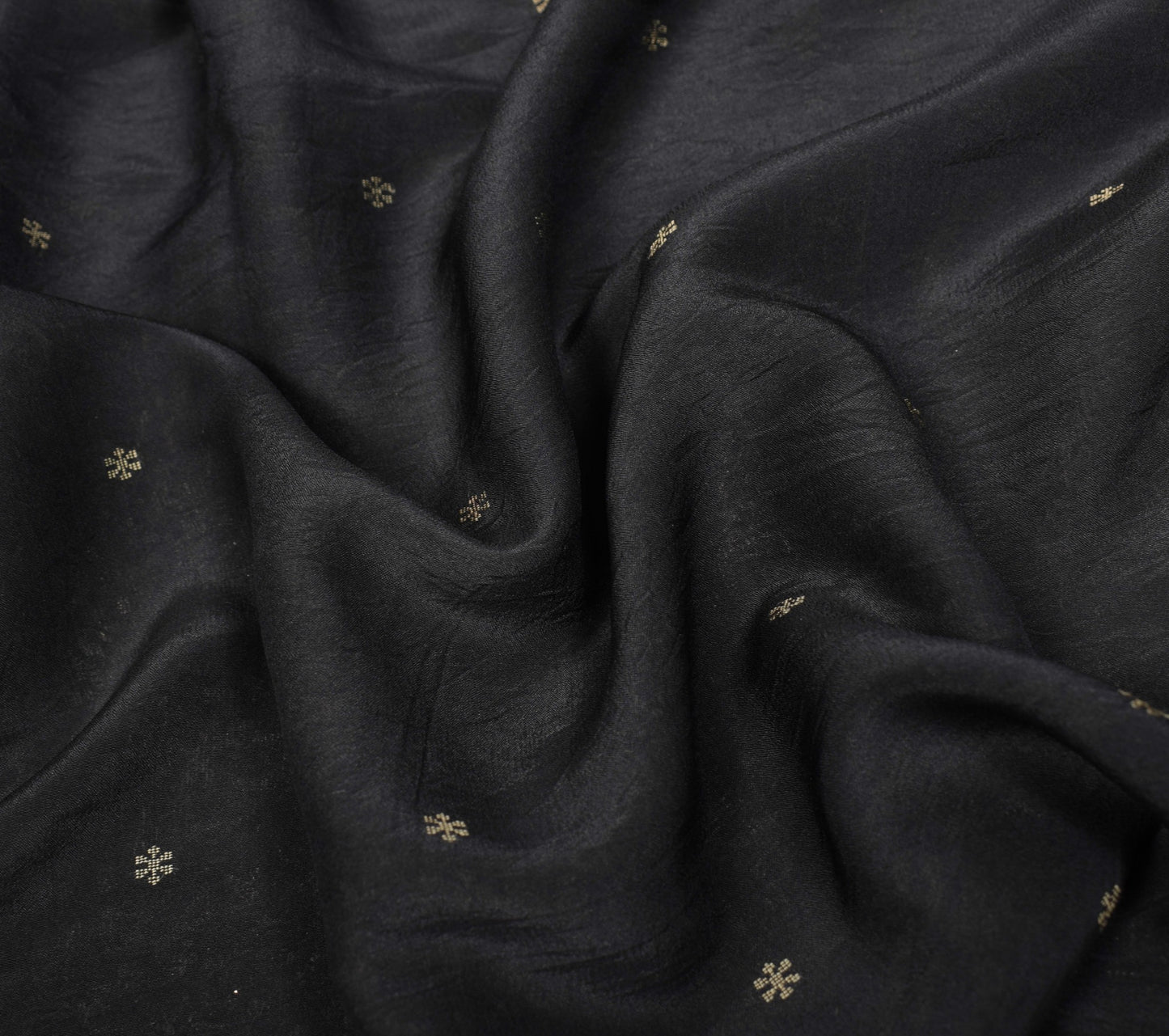Sushila Vintage Black Hand Woven Saree 100% Pure Silk Floral Sari Soft Fabric