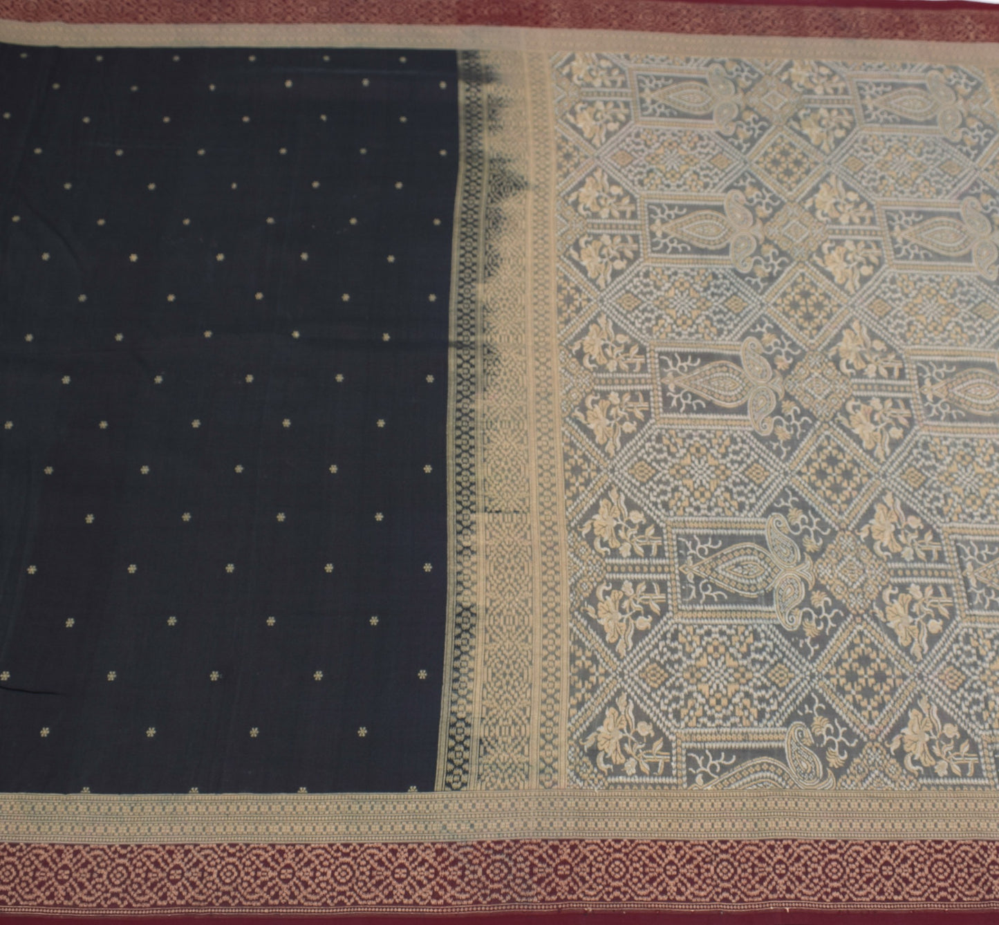 Sushila Vintage Black Hand Woven Saree 100% Pure Silk Floral Sari Soft Fabric