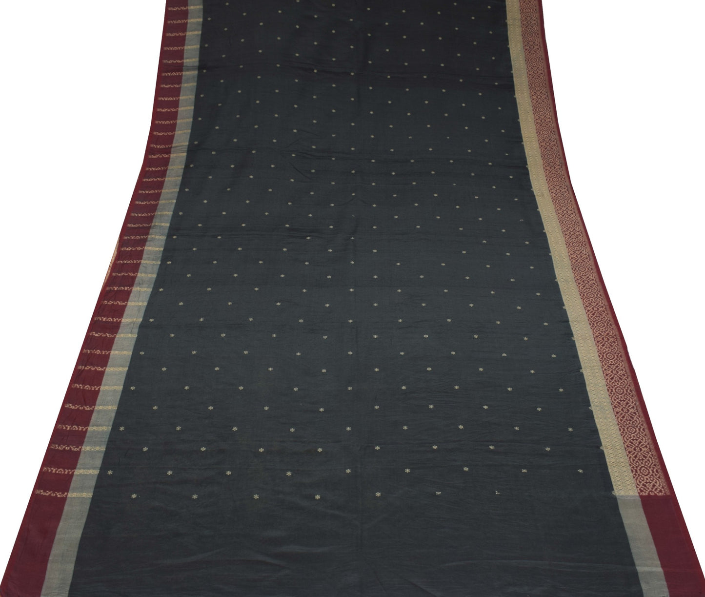 Sushila Vintage Black Hand Woven Saree 100% Pure Silk Floral Sari Soft Fabric
