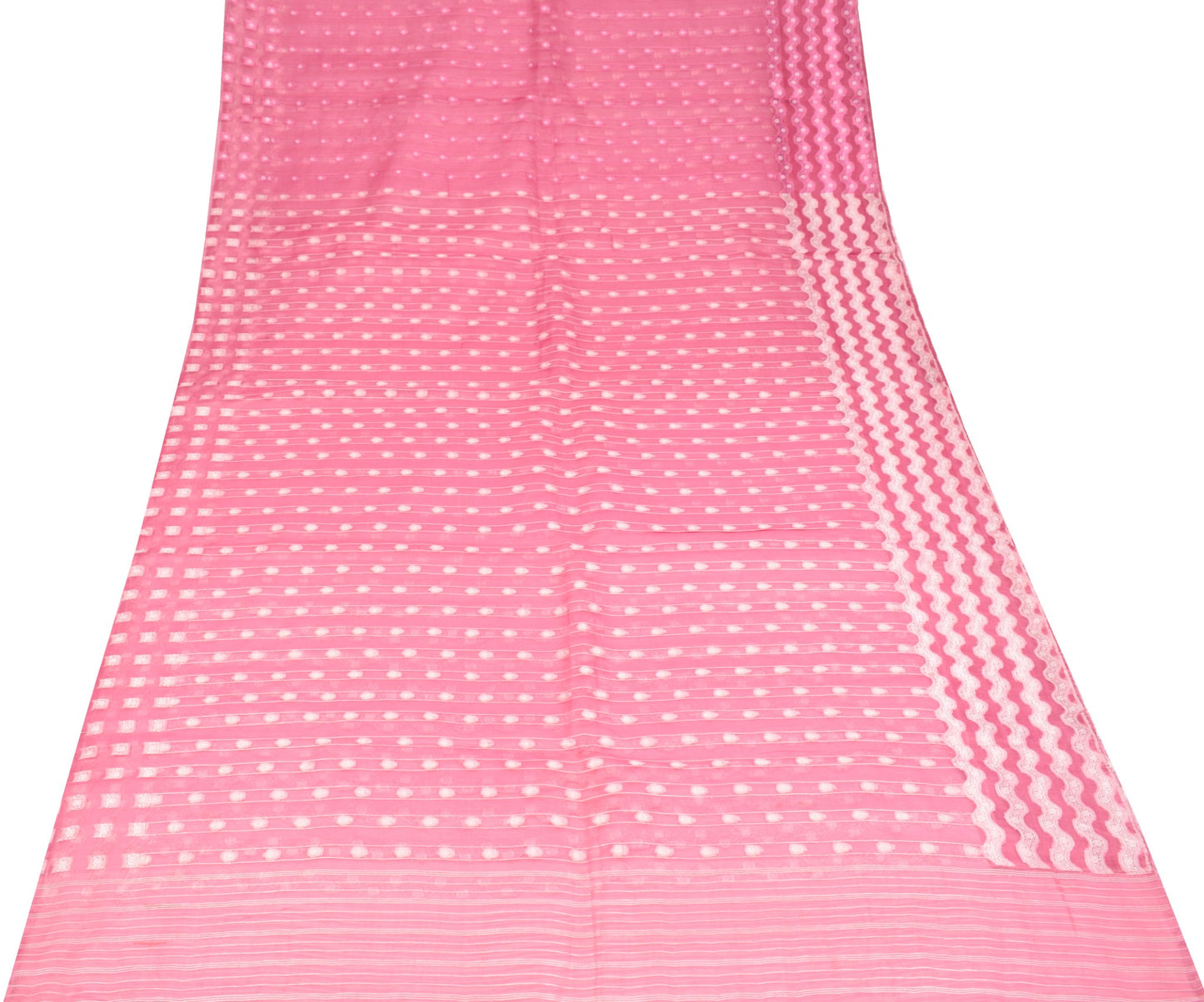 Sushila Vintage Pure Organza Silk Saree Pink All Over Woven Laheriya Sari Fabric