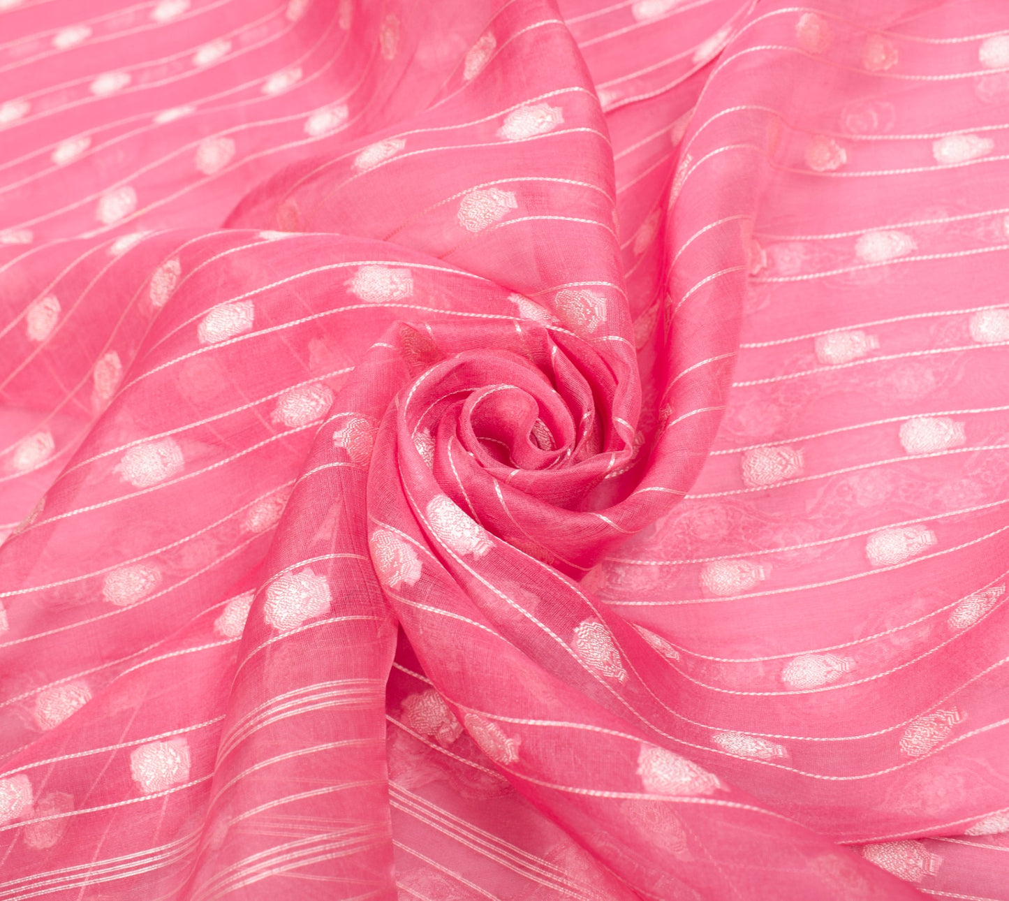 Sushila Vintage Pure Organza Silk Saree Pink All Over Woven Laheriya Sari Fabric