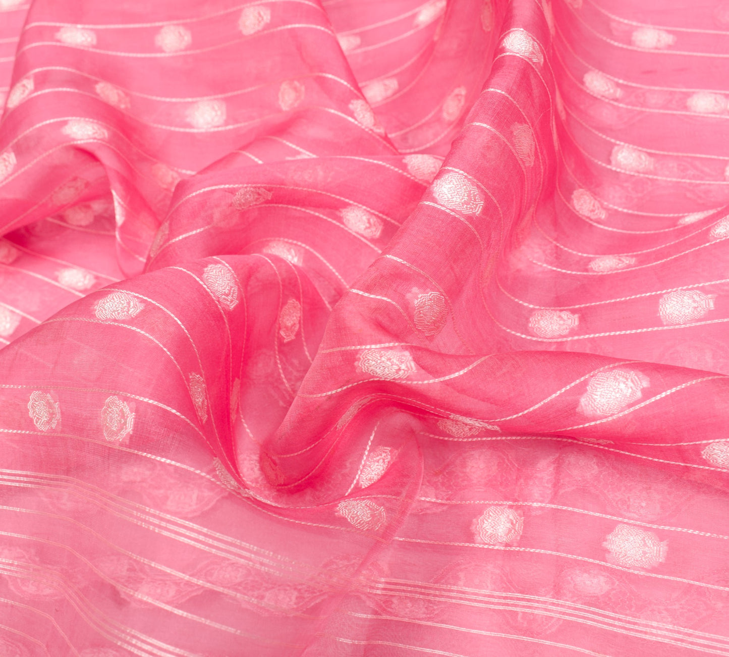 Sushila Vintage Pure Organza Silk Saree Pink All Over Woven Laheriya Sari Fabric