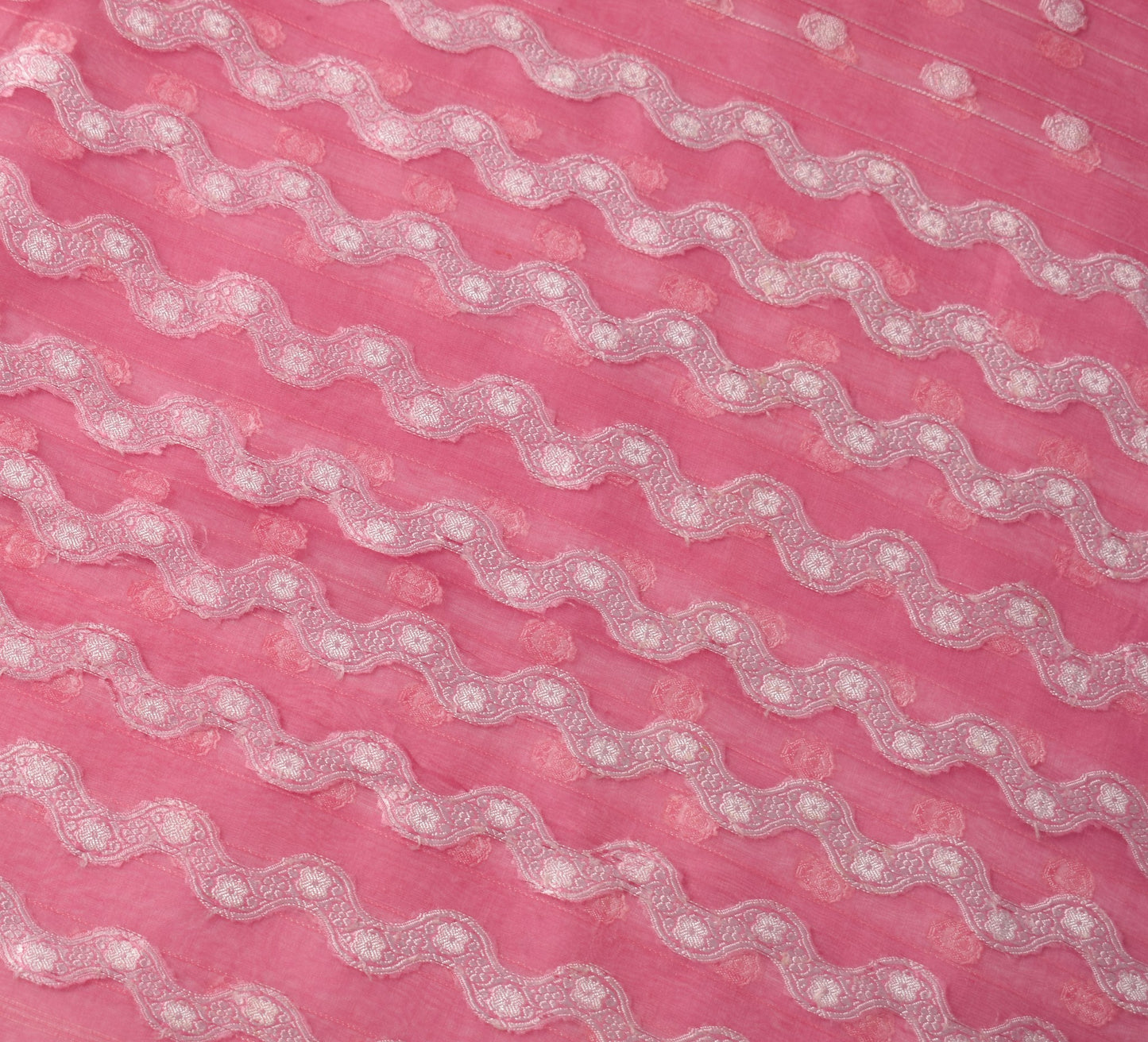 Sushila Vintage Pure Organza Silk Saree Pink All Over Woven Laheriya Sari Fabric