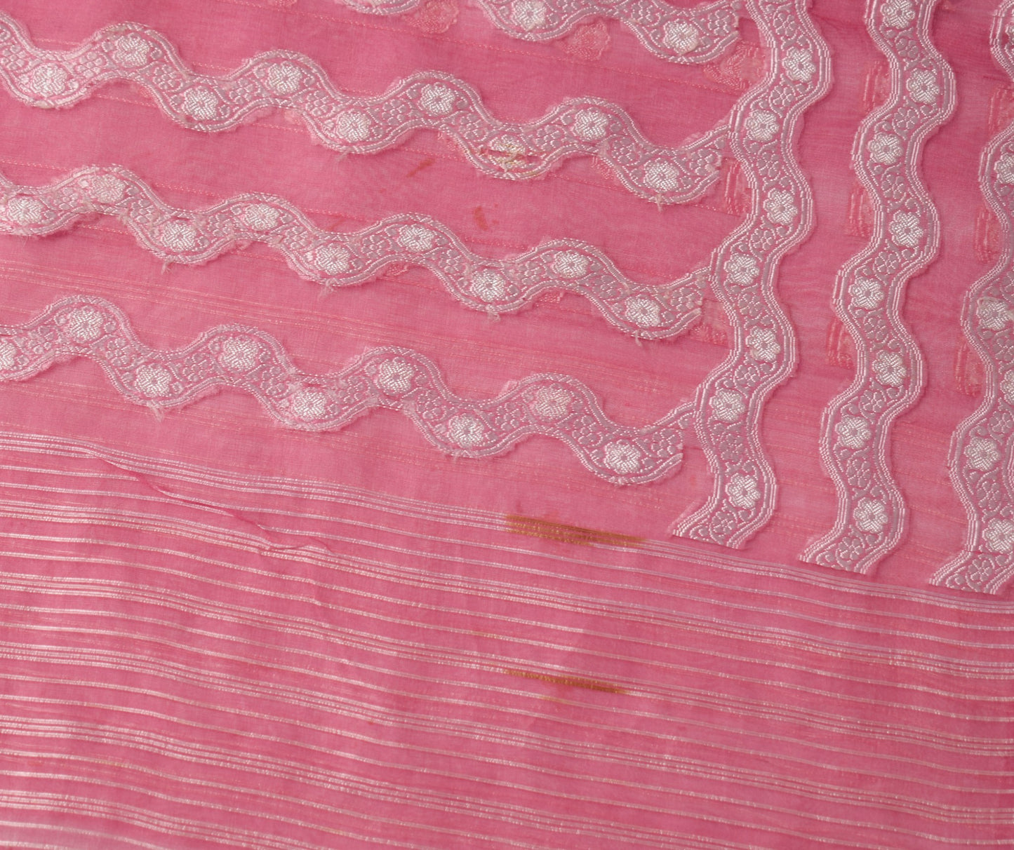 Sushila Vintage Pure Organza Silk Saree Pink All Over Woven Laheriya Sari Fabric