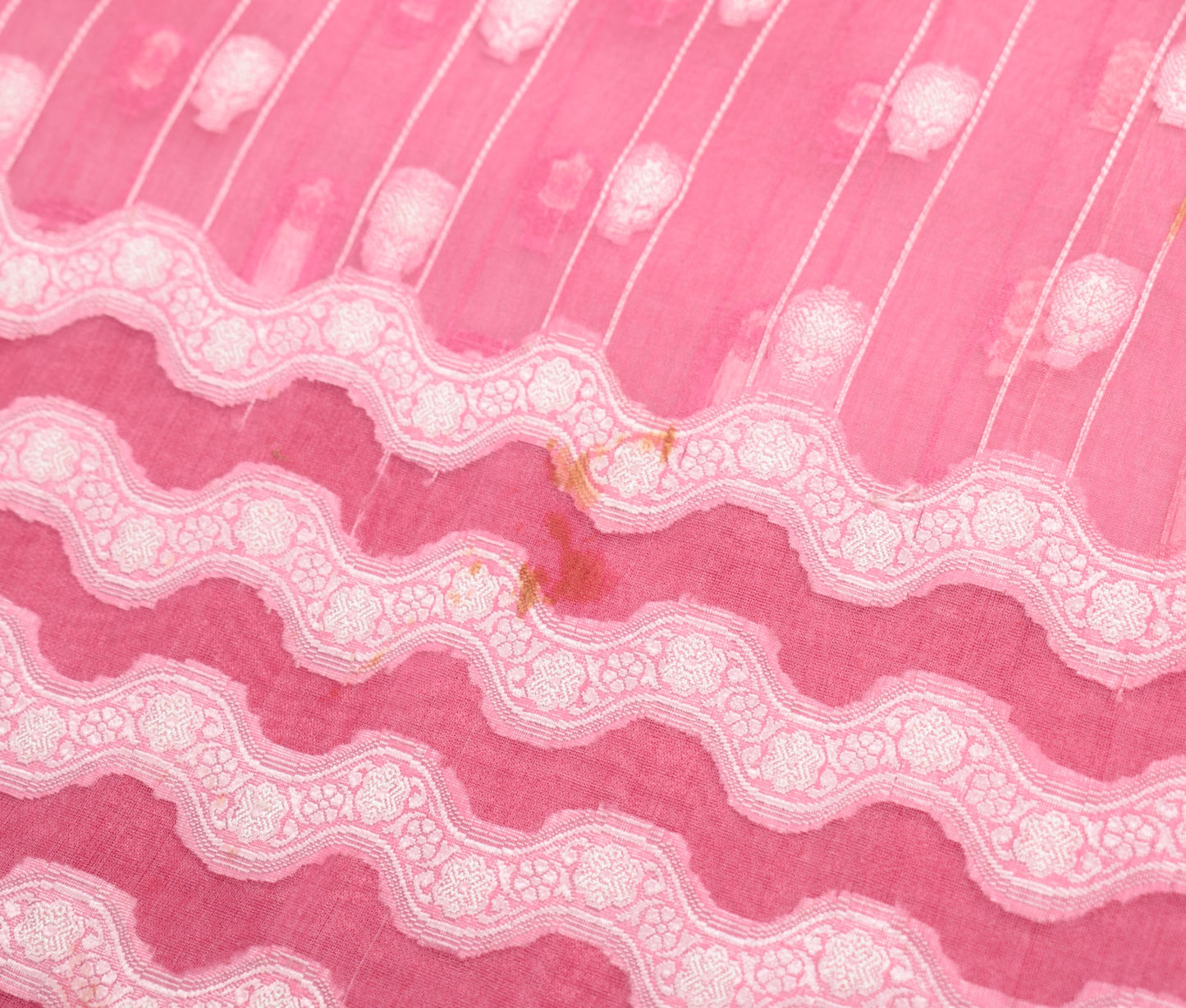 Sushila Vintage Pure Organza Silk Saree Pink All Over Woven Laheriya Sari Fabric