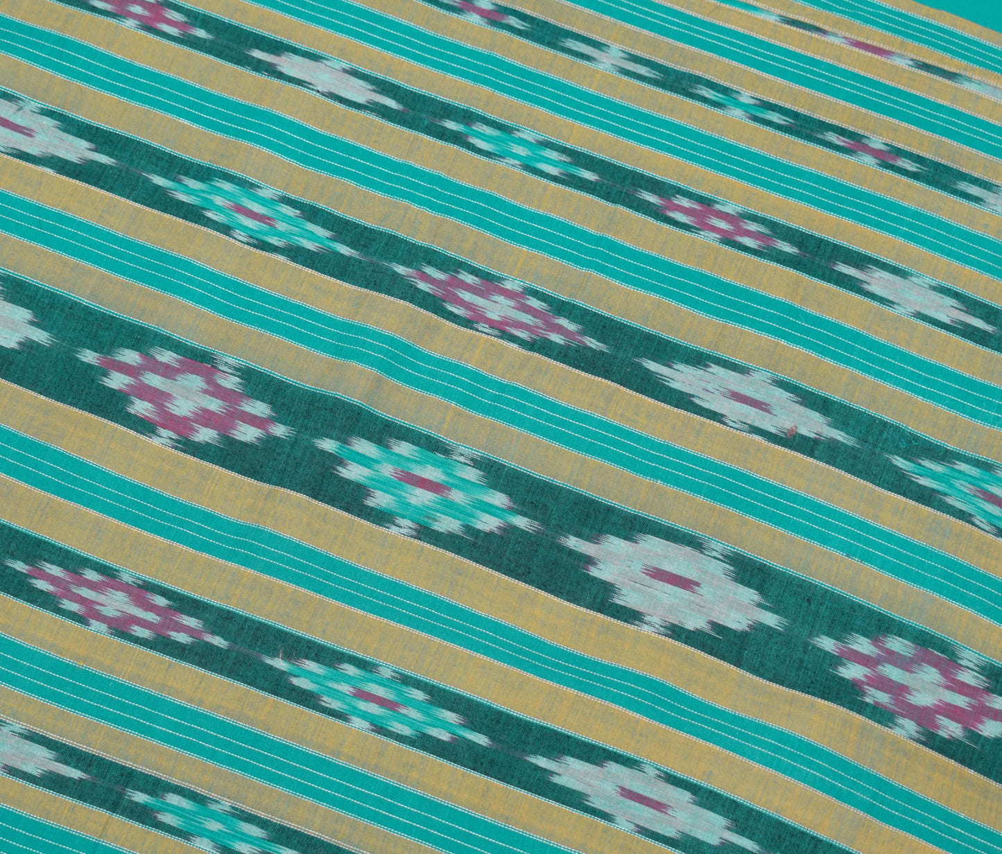 Sushila Vintage Teal Saree Pure Cotton Hand Woven Sambalpuri Ikat Sari Fabric