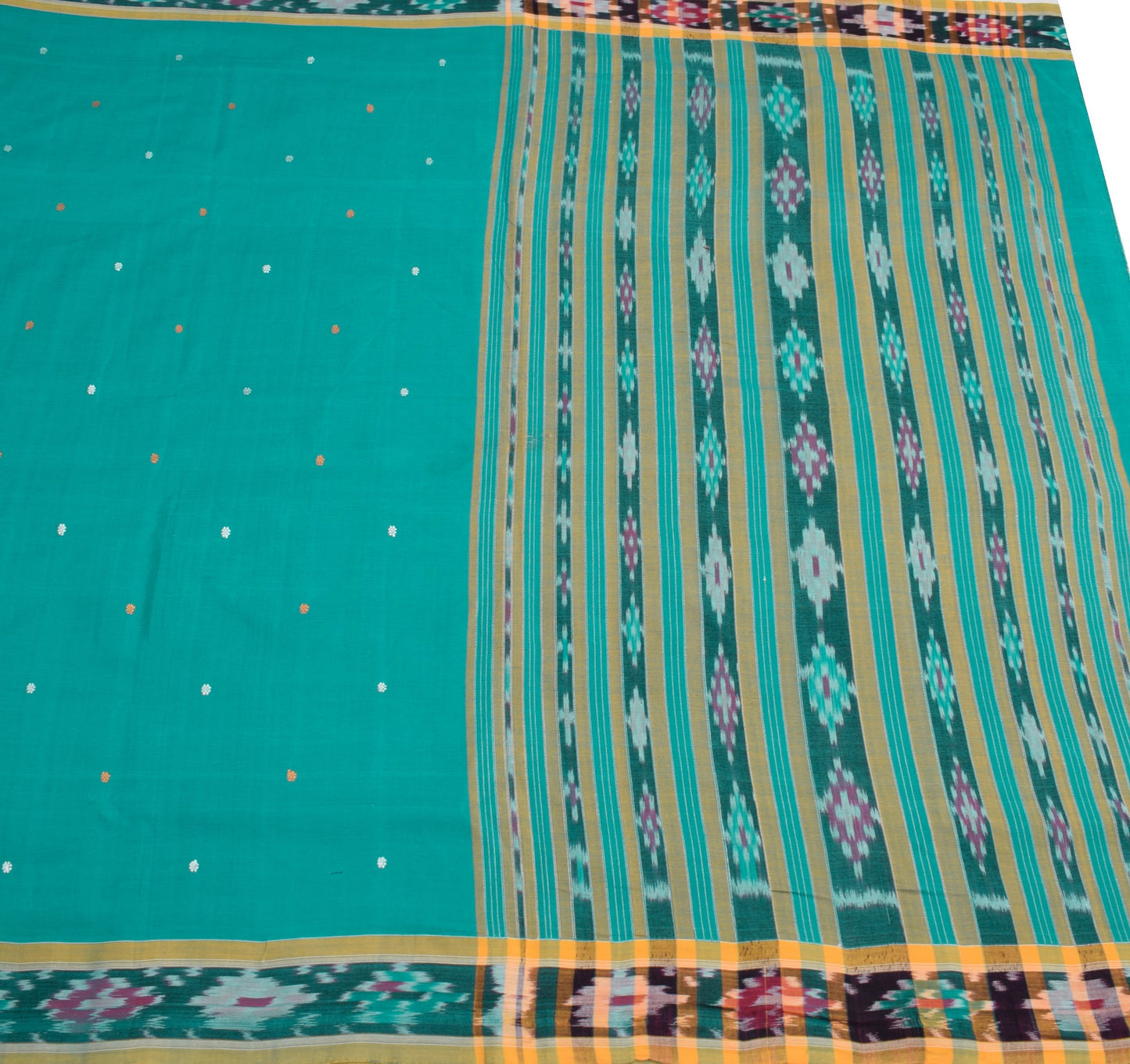 Sushila Vintage Teal Saree Pure Cotton Hand Woven Sambalpuri Ikat Sari Fabric