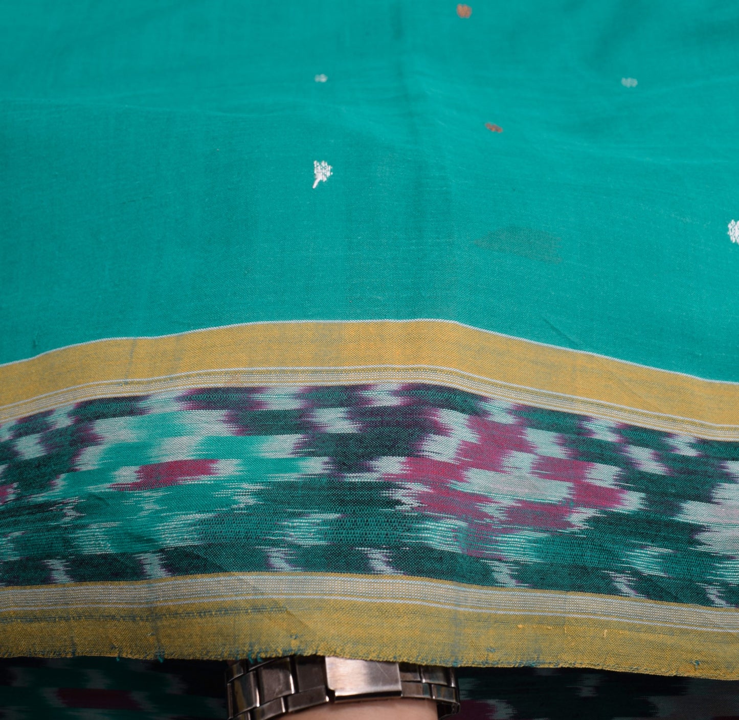 Sushila Vintage Teal Saree Pure Cotton Hand Woven Sambalpuri Ikat Sari Fabric