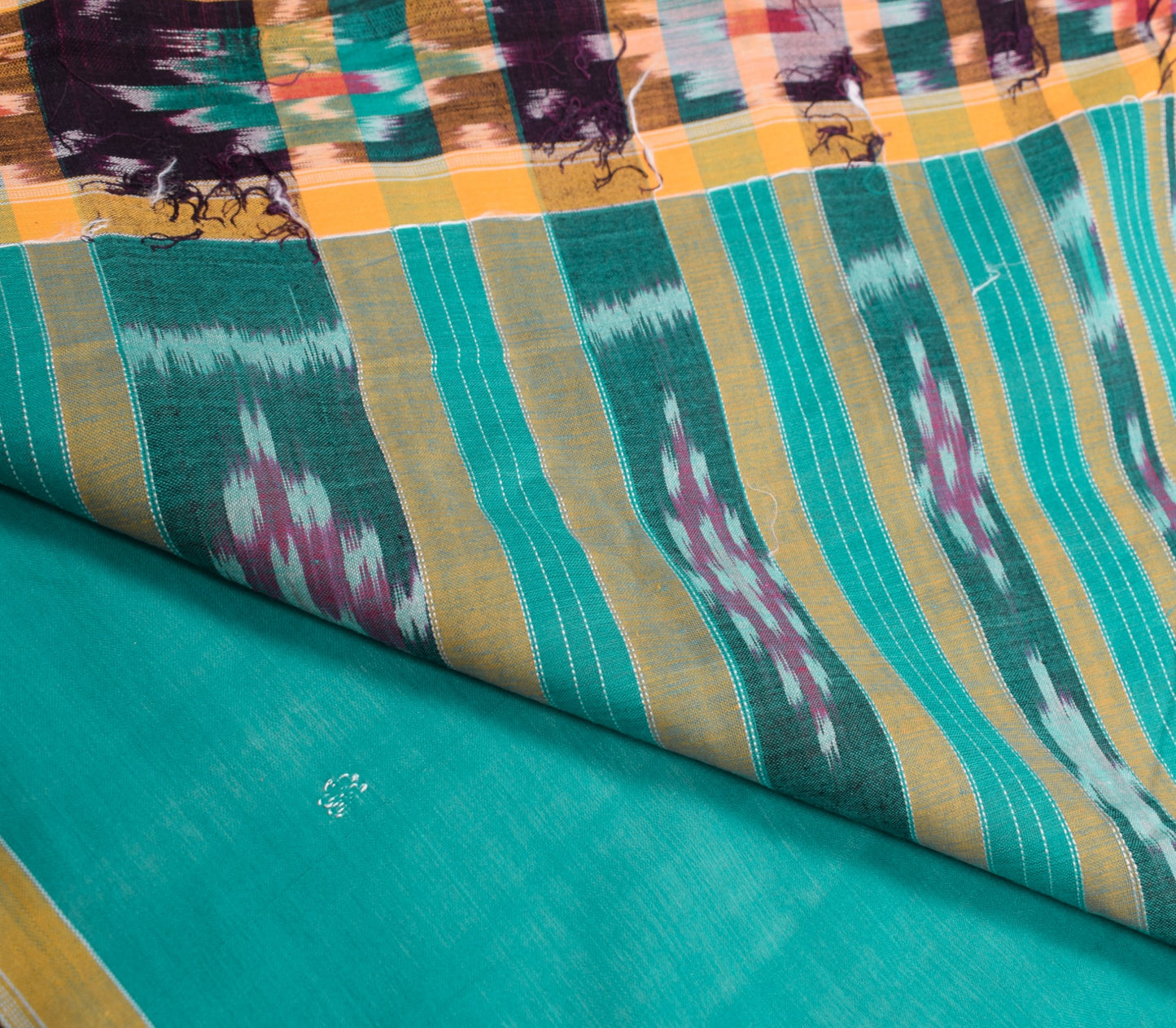 Sushila Vintage Teal Saree Pure Cotton Hand Woven Sambalpuri Ikat Sari Fabric