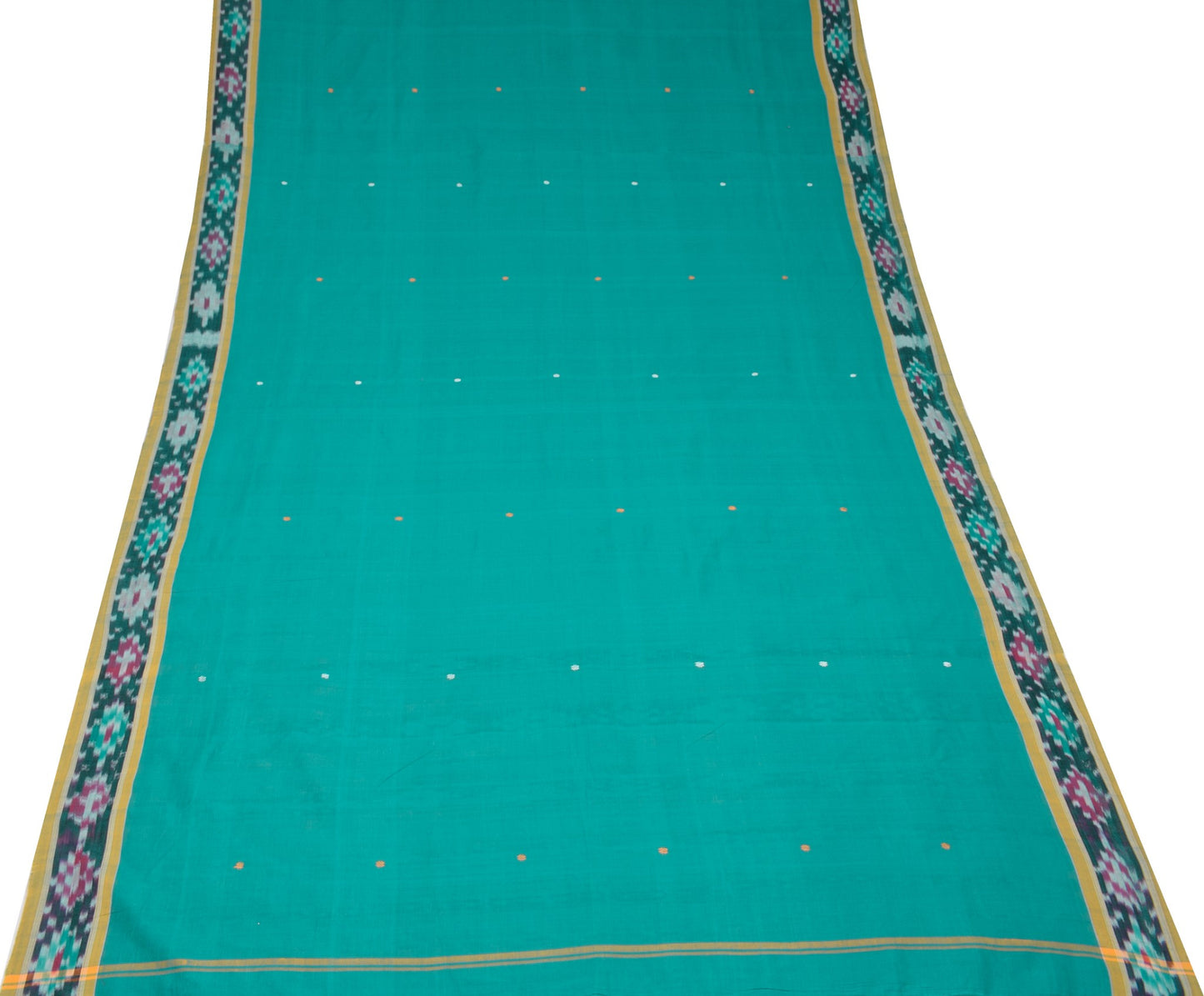 Sushila Vintage Teal Saree Pure Cotton Hand Woven Sambalpuri Ikat Sari Fabric