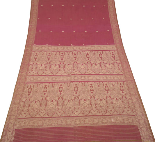 Sushila Vintage Pink Saree 100% Pure Cotton Hand Woven Soft Sari Fabric