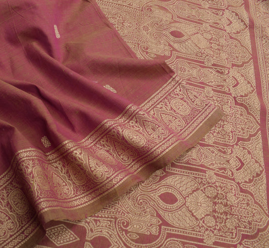 Sushila Vintage Pink Saree 100% Pure Cotton Hand Woven Soft Sari Fabric