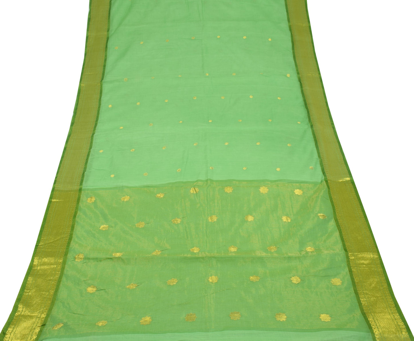 Sushila Vintage Green Woven Saree with Broad Zari Border Pure Cotton Sari Fabric