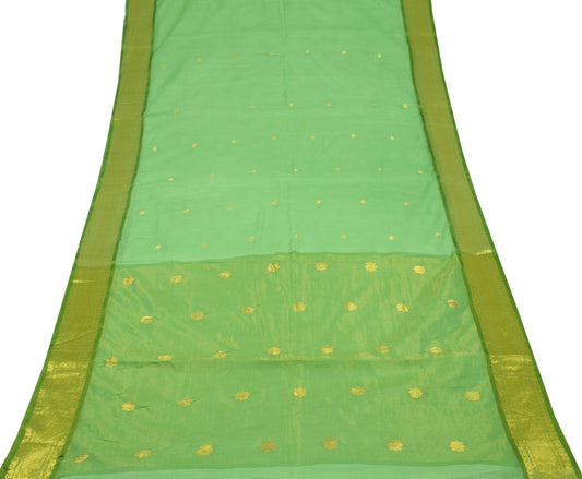 Sushila Vintage Green Woven Saree with Broad Zari Border Pure Cotton Sari Fabric