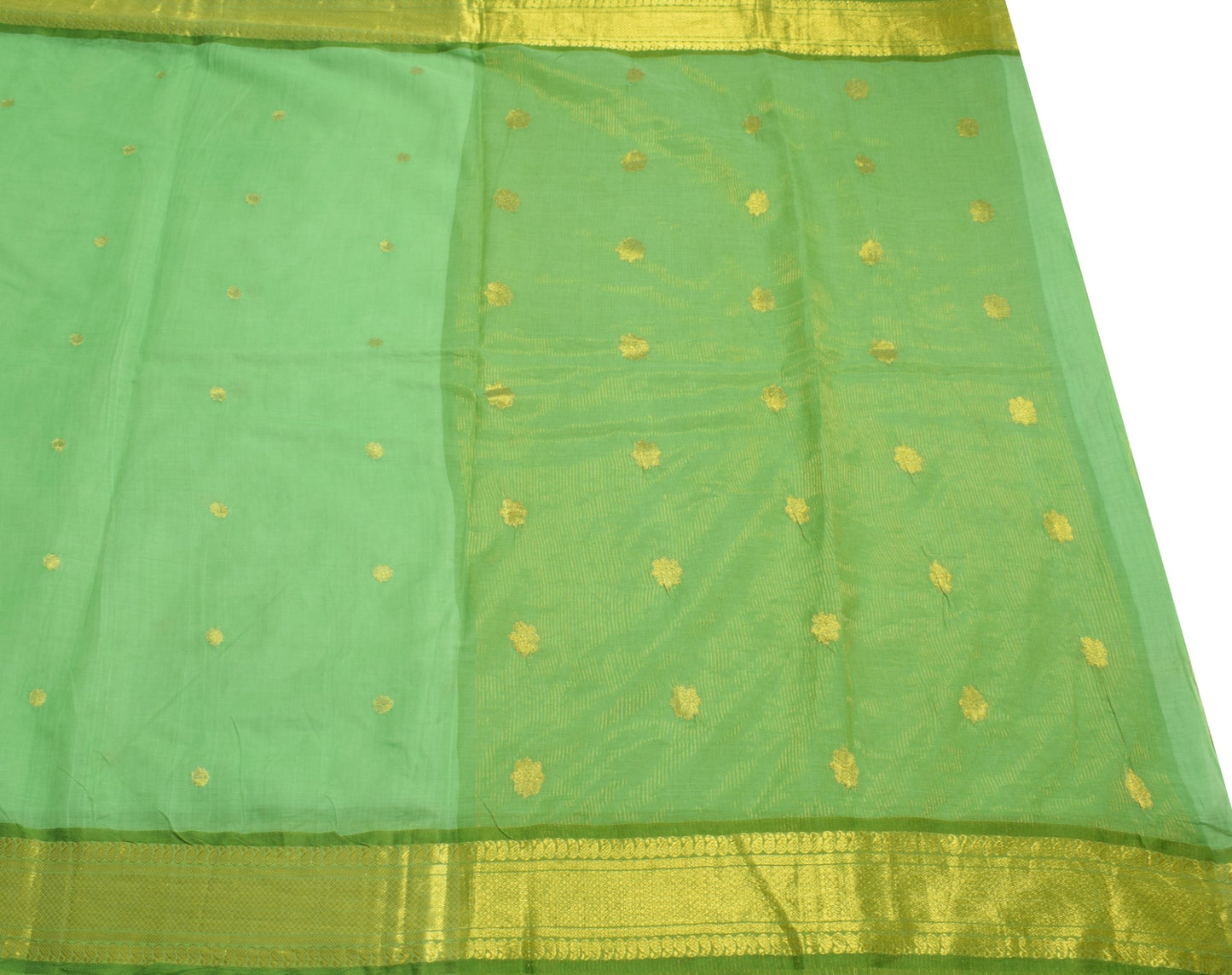 Sushila Vintage Green Woven Saree with Broad Zari Border Pure Cotton Sari Fabric