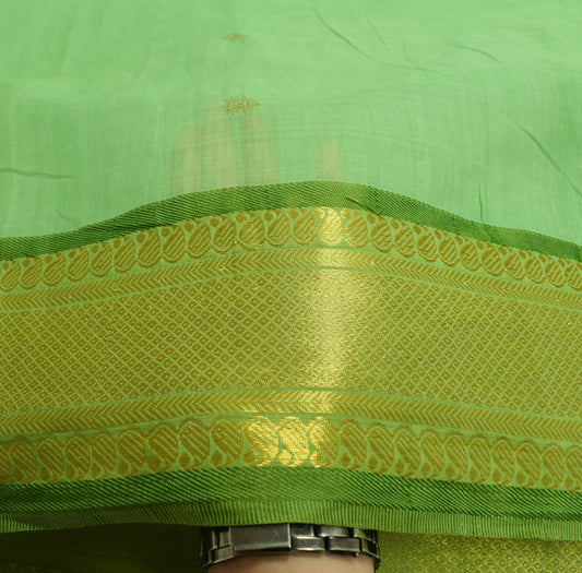 Sushila Vintage Green Woven Saree with Broad Zari Border Pure Cotton Sari Fabric