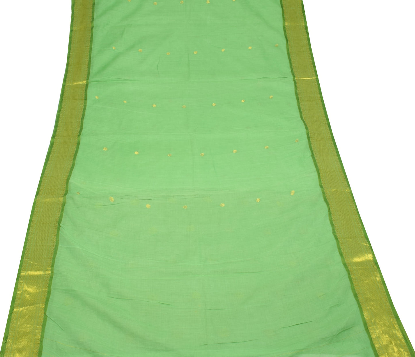 Sushila Vintage Green Woven Saree with Broad Zari Border Pure Cotton Sari Fabric