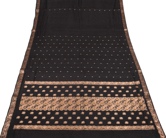 Sushila Vintage Black Zari Woven Saree 100% Pure Cotton silk Premium Sari Fabric