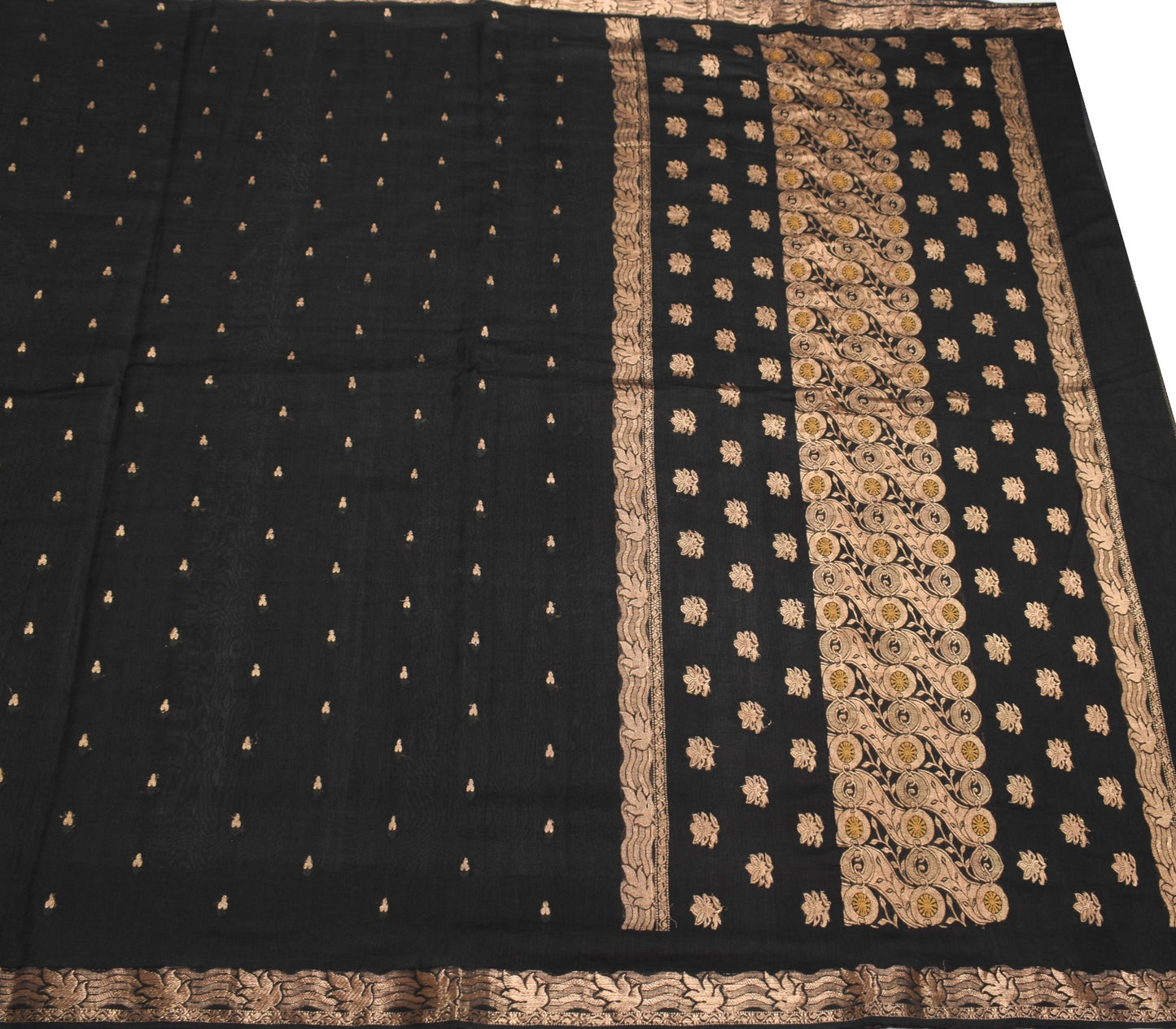 Sushila Vintage Black Zari Woven Saree 100% Pure Cotton silk Premium Sari Fabric