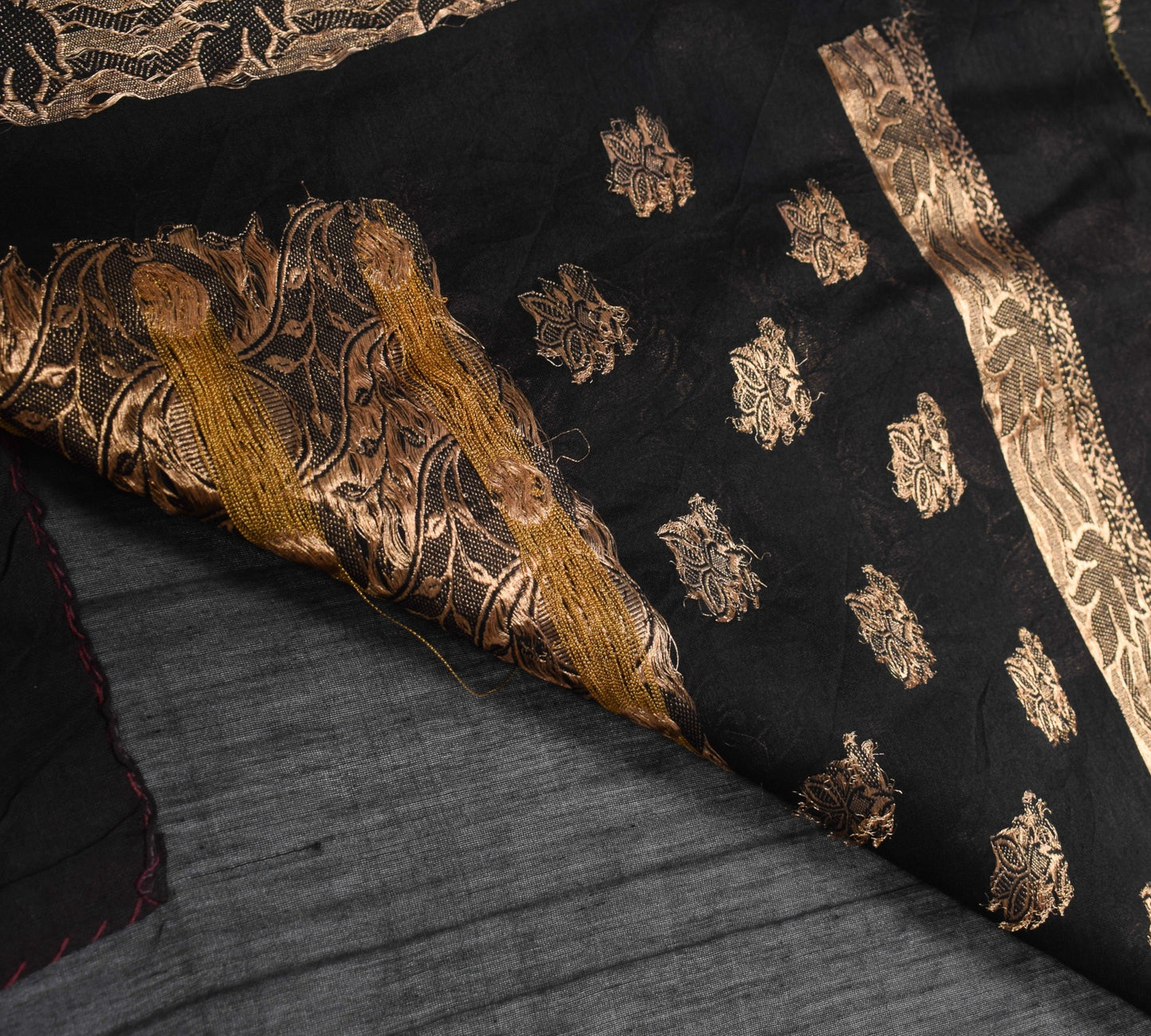 Sushila Vintage Black Zari Woven Saree 100% Pure Cotton silk Premium Sari Fabric
