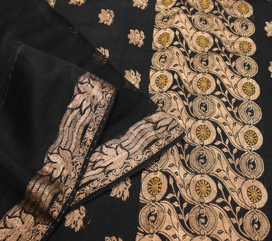 Sushila Vintage Black Zari Woven Saree 100% Pure Cotton silk Premium Sari Fabric