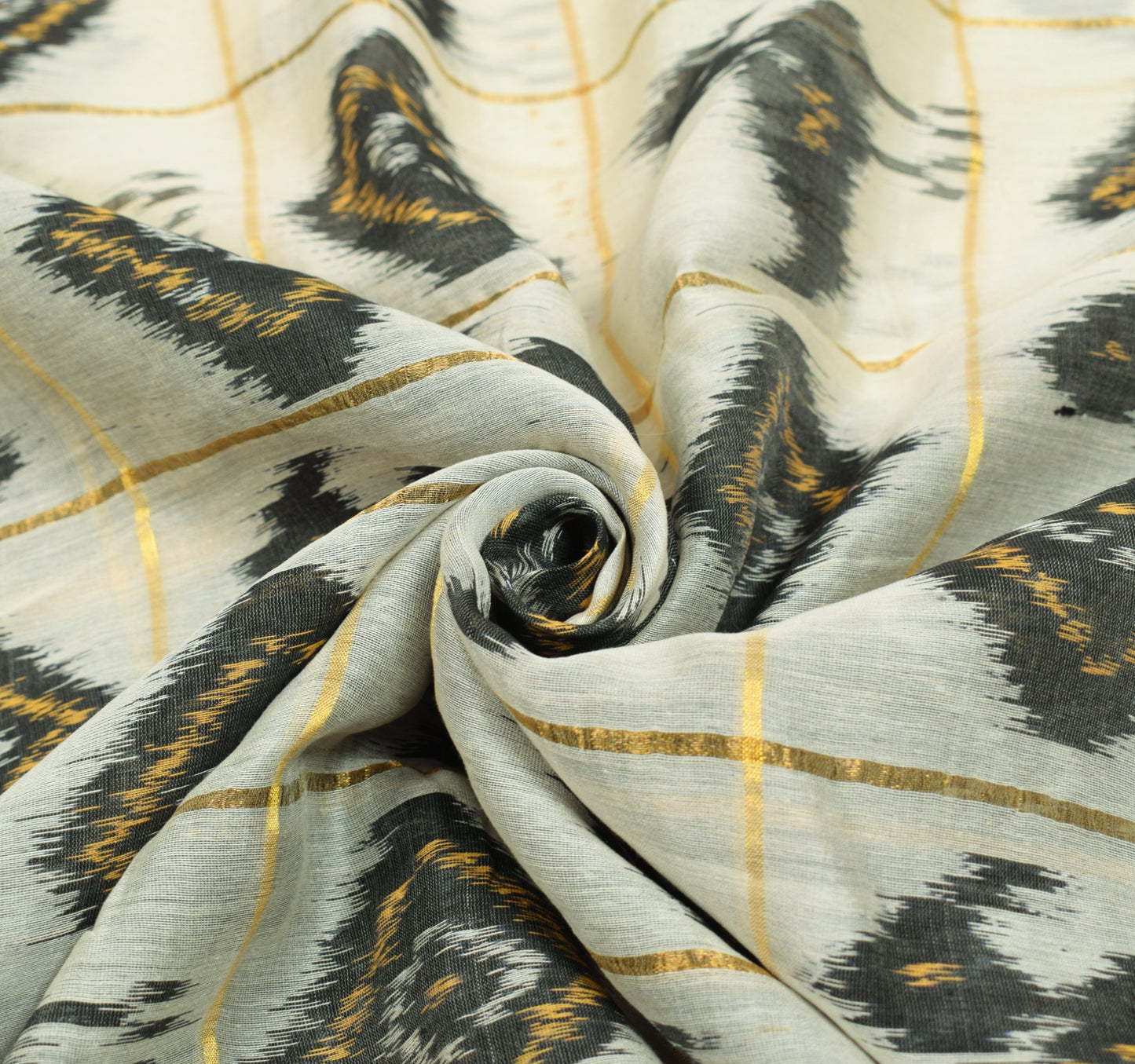 Sushila Vintage Cream Saree Pure Cotton Silk Hand Woven Pochampally Ikat Sari