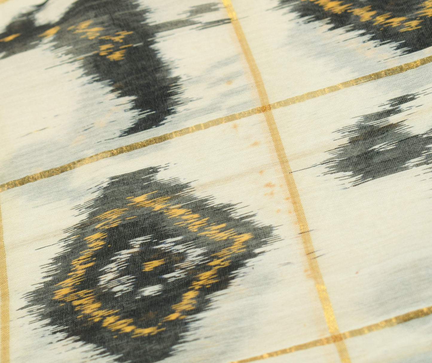 Sushila Vintage Cream Saree Pure Cotton Silk Hand Woven Pochampally Ikat Sari