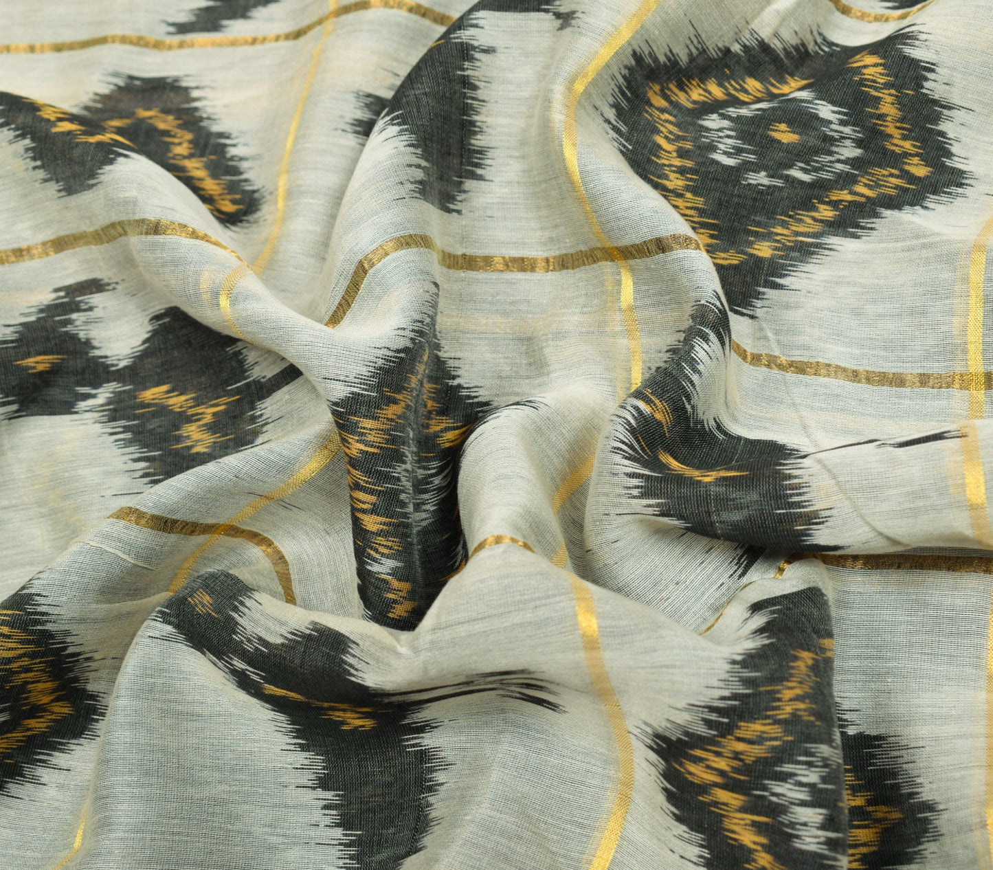 Sushila Vintage Cream Saree Pure Cotton Silk Hand Woven Pochampally Ikat Sari