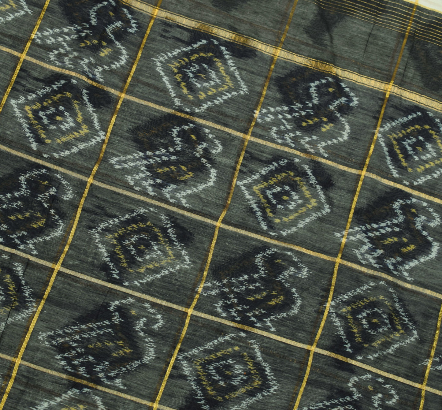 Sushila Vintage Cream Saree Pure Cotton Silk Hand Woven Pochampally Ikat Sari