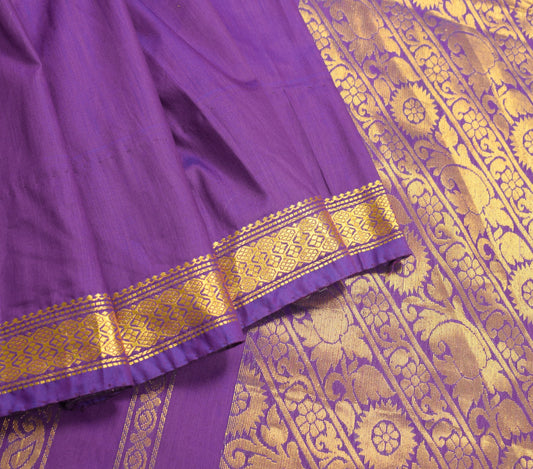 Sushila Vintage Purple Saree 100% Pure Cotton Banarasi Zari Woven Sari Fabric