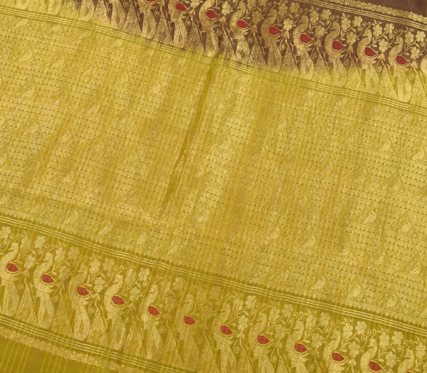 Sushila Vintage Green Saree Pure Silk Zari Brocade/Banarasi Woven Sari Fabric