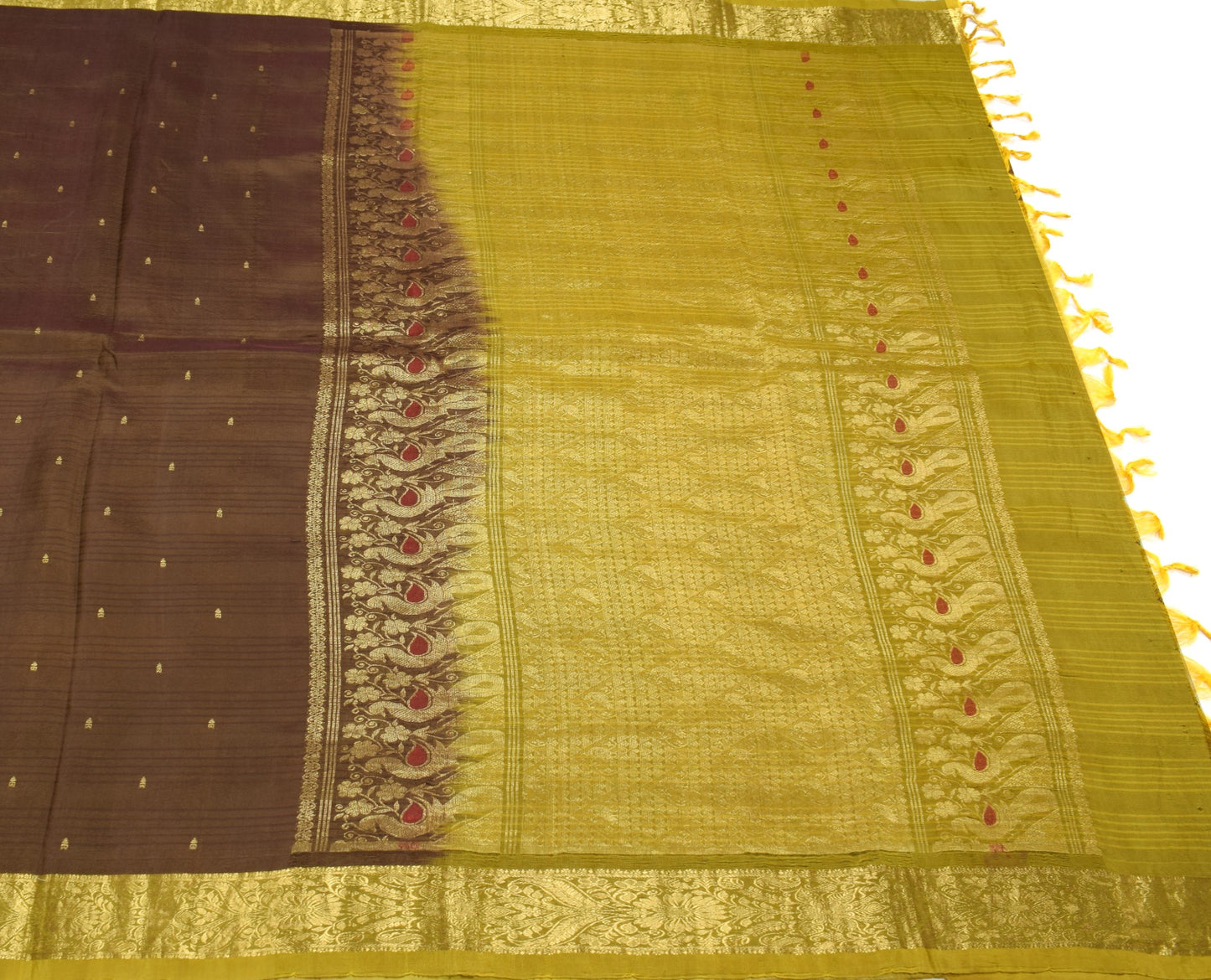 Sushila Vintage Green Saree Pure Silk Zari Brocade/Banarasi Woven Sari Fabric