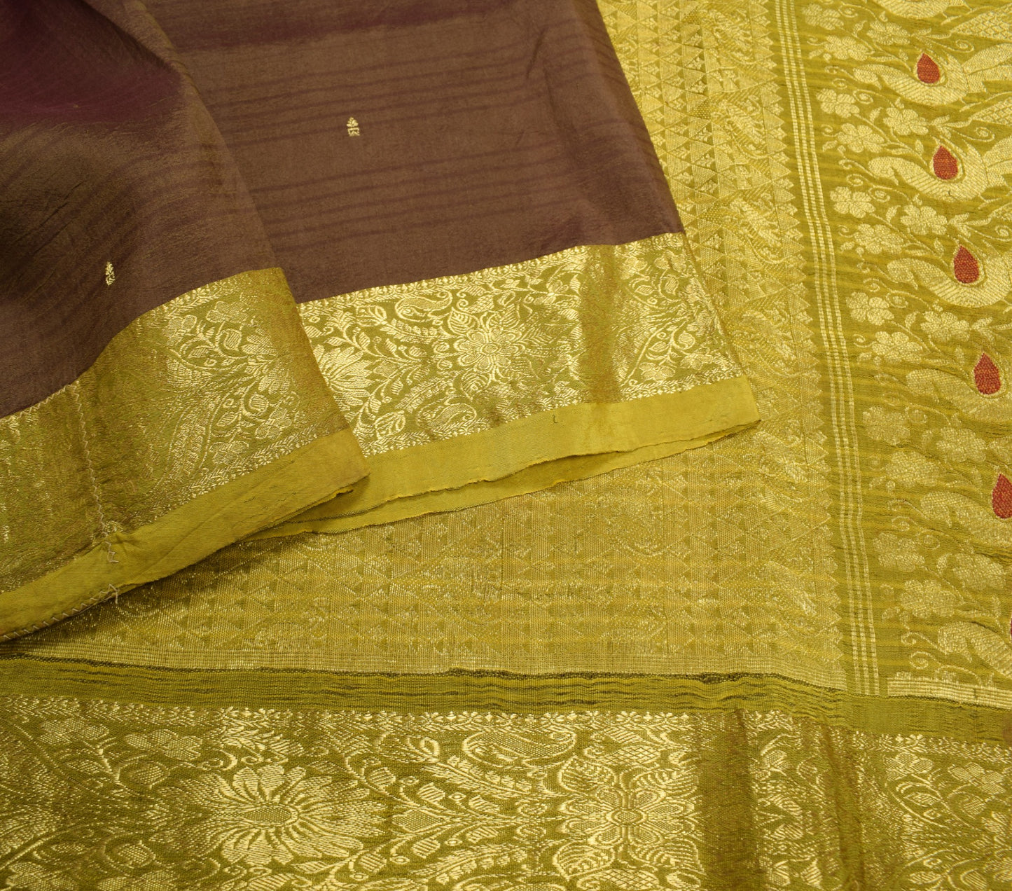 Sushila Vintage Green Saree Pure Silk Zari Brocade/Banarasi Woven Sari Fabric