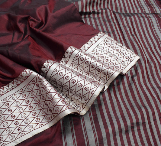 Sushila Vintage Dark Maroon Saree 100% Pure Silk Banarasi Woven Soft Sari Fabric